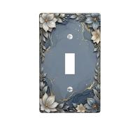 Flower Single Light Switch Cover Plate, Elegant Modern Leaf Gold Spring Blue Plastic Standard Size Wall Switch Plates Accents for Living Room Bedroom Home Office Decor (Single)