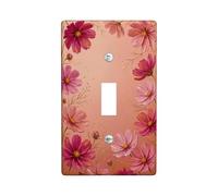 Flower Single Light Switch Cover Plate, Floral Elegant Petal Stem Spring Peach Plastic Standard Size Wall Switch Plates Accents for Living Room Bedroom Home Office Decor (Single)