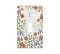 Flower Single Light Switch Cover Plate, Floral Vintage Iris Petal Spring Pastel Plastic Standard Size Decorative Wall Plates for Home Living Room New Apartment Decor (Single)