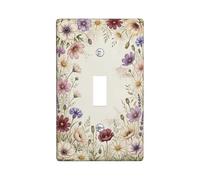 Flower Single Light Switch Cover Plate, Floral Vintage Leaf Petal Spring Pastel Plastic Standard Size Decorative Wall Plates for Bedroom Bathroom Kitchen Entrance Decor (Single)