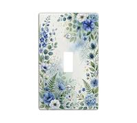 Flower Single Light Switch Cover Plate, Floral Watercolor Leaf Fern Spring Blue Plastic Standard Size Toggle Light Switch Cover for Living Room Bedroom Home Office Decor (Single)