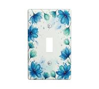 Flower Single Light Switch Cover Plate, Floral Watercolor Leaf Petal Spring Blue Plastic Standard Size Wall Switch Plates Accents for Home Living Room Bedroom Bathroom Decor (Single)