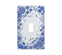 Flower Single Light Switch Cover Plate, Traditional Elegant Ornament Pattern None Blue Plastic Standard Size Toggle Light Switch Cover for Home Living Room Bedroom Bathroom Decor (Single)