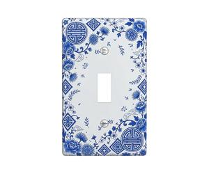 Flower Single Light Switch Cover Plate, Traditional Elegant Ornament Pattern None Blue Plastic Standard Size Toggle Light Switch Cover for Home Living Room Bedroom Bathroom Decor (Single)