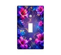 Flower Single Light Switch Cover Plate, Tropical Vibrant Leaf Swirl Summer Violet Plastic Standard Size Decorative Wall Plates for Living Room Bedroom Home Office Decor (Single)