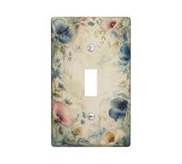 Flower Single Light Switch Cover Plate, Vintage Botanical Poppy Chrysanthemum Spring Pastel Blue Plastic Standard Size Wall Switch Plates Accents for Home Living Room New Apartment Decor (Single)