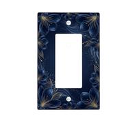 Flower Single Rocker Light Switch Cover, Elegant Contemporary Gold Waves Navy Plastic Standard Size Decorative Wall Plates for Home Living Room Bedroom Bathroom Decor
