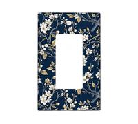 Flower Single Rocker Light Switch Cover, Floral Elegant Branch Leaf Spring Navy Plastic Standard Size Decorative Wall Plates for Living Room Bedroom Home Office Decor