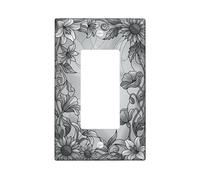 Flower Single Rocker Light Switch Cover, Floral Elegant Leaf Petal None Black Plastic Standard Size Decorative Wall Plates for Home Living Room Bedroom Bathroom Decor