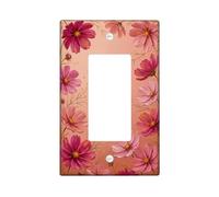 Flower Single Rocker Light Switch Cover, Floral Elegant Petal Stem Spring Peach Plastic Standard Size Accents Wall Switch Plates for New Apartment Home Bedroom Office Decor