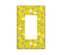 Flower Single Rocker Light Switch Cover, Floral Vintage Fern Leaf Spring Yellow Plastic Standard Size Decorative Wall Plates for Living Room Bedroom Home Office Decor