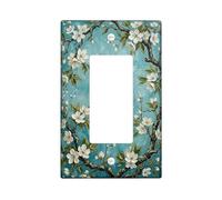 Flower Single Rocker Light Switch Cover, Nature Floral Branch Leaf Spring Turquoise Plastic Standard Size Accents Wall Switch Plates for Home Living Room Bedroom Bathroom Decor