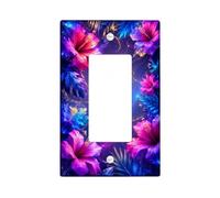 Flower Single Rocker Light Switch Cover, Tropical Vibrant Leaf Swirl Summer Violet Plastic Standard Size Accents Wall Switch Plates for New Apartment Home Bedroom Office Decor