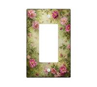 Flower Single Rocker Light Switch Cover, Vintage Romantic Leaf Petal Spring Peach Plastic Standard Size Switch Plate Decorative for Home Living Room Bedroom Bathroom Decor