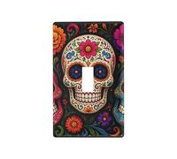 Flower Skull Black Colorful Light Switch Cover Plate Flame Retardant PC Decorative Blank Wall Plate 4.53 x 2.76 Inches, Toggle Switch