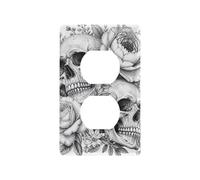 Flower Skull Black White Decorative Blank Wall Plate Flame Retardant PC Duplex Outlet Cover 4.53 x 2.76 Inches, Duplex Outlets