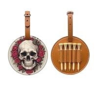 Flower Skull Brown Printed Golf tee Storage Bag - for Men only, Durable PU Material, Easy to Carry, Enhance The Golf Experience