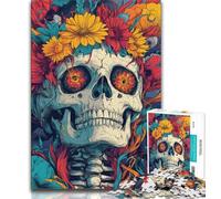 Flower Skull Jigsaw Puzzles for Adults 1000 Piece,Toys Educational Games Stress Relieving Suitable for Desktop Decoration 38x26cm