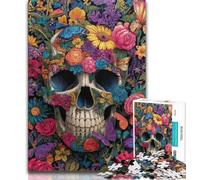 Flower Skull Jigsaw Puzzles for Teenagers 1000 Pieces,Pattern Assembly Fun at Home Activities,Birthday Present,Travel Gifts (75x50cm)