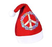 Flower Skull Peace Sign Funny Sequin Santa Hat Plush Christmas Hats Party Headwear for Holiday New Year
