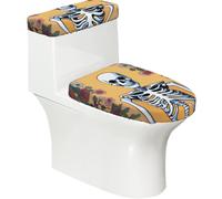 Flower Skull Printed Toilet Seat Cover Set (2 Pieces) - With Tank Lid - Fits U-shaped or Extended Toilets - Perfect for Housewarming, Birthdays, and Gifts