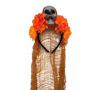 Flower&Skull Shape Headband For Women Halloween Party Hair Hoop With Veil Hairband Woman Taking Photo Hair Accessories Colorful Crown For Wedding Girls Crown For Girls Taking Photo Crowns For Women