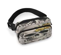 Flower Skull Waist Bag for Men Women Belt Bag Hip Pack with Zipper Full Printed Fanny Pack with Adjustable Strap