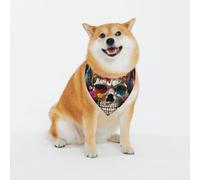 Flower Skulls Listening to Music Dog Bandanas-Washable Dog Kerchief for Small to Large Pet Scarf for Girl Or Boy, Pet Accessories