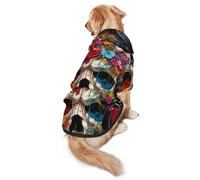 Flower Skulls Listening to Music Dog Hoodie for Medium and Large Dogs â€“ Soft Polyester Pet Clothes, Suitable for All Seasons