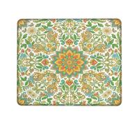 Flower Small Mouse Pad, Bohemian Ornamental Mandala Leaf Spring Green Square Rubber Smooth Mini Travel Desk Mousepad Idea for Home Office Desk Laptop Gamers Gift Square 8x10 Inch