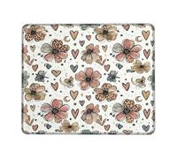 Flower Small Mouse Pad, Floral Fanciful Heart Butterfly Spring Peach Square Rubber Non Slip Stitched Edge Cloth Mousepad Desk Accessories for Gaming Computer Laptop Square 8x10 Inch