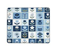 Flower Small Mouse Pad, Floral Modern Leaf Stem Spring Blue Square Rubber Smooth Portable Cloth Mousepad Desk Decor for Office Home Dorm Laptop Square 8x10 Inch