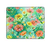Flower Small Mouse Pad, Floral Vibrant Leaf Swirl Spring Green Square Rubber Washable Mini Travel Desk Mousepad Desk Decor for Office Home Dorm Laptop Square 8x10 Inch