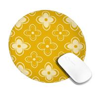 Flower Small Mouse Pad, Retro Playful Petal Outline Spring Yellow Round Rubber Washable Mini Travel Desk Mousepad Desk Decor for Office Home Dorm Laptop Round 8x8 Inch