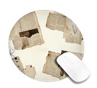 Flower Small Mouse Pad, Vintage Rustic Paper Text None Brown Round Rubber Smooth Portable Cloth Mousepad Desk Decor for Office Home Dorm Laptop Round 8x8 Inch