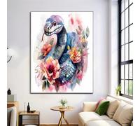 Flower Snake Wall Art Canvas Poster,Pink Black Watercolor Animals Canvas Painting,Artwork Living Room,Bedroom Home Office Decoration Picture Prints,Without Frame,60X90Cm