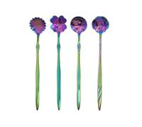 Flower Spoon Set - 4pcs DBOO Teaspoon Rainbow Color for Coffee Tea Mixing Sugar Ice Cream Stir Bar Spoons - 4 Diffient Pattern Colorful Mini Cutlery Set