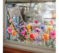Flower Spring Summer Window Stickers, Colorful Floral Bouquet Window Stickers for Glass, Double-Side Window Clings Spring Decorations Flowers, for Home Window Decoration