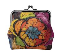 Flower Stained Glass Full Double-Sided Printed Pattern Women's and Girls' Fashionable Leather Kiss Lock Coin Purse Card Bag