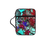 Flower Stained Glass Print Book Protector Holder Case, Study Bible Carrying Case With Multiple Internal Compartments