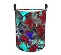 Flower Stained Glass Print Circular Protable Storage Bin Organizer Round Basket For Laundry Hamper With Handles Bedroom Clothes