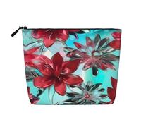 Flower Stained Glass Print Cosmetic Bag for Women,Faux Linen Makeup Bag Large Capacity,Perfect for Travel Daily Use
