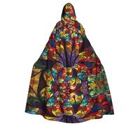 Flower Stained Glass Print Elegant Witch Cape,Hooded Cloak,Wizard Costume For Halloween,Cosplay And Carnival