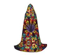 Flower Stained Glass Print Hooded Cloak For Men,Wizard Cape With Hood,Perfect For Halloween And Cosplay