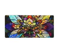 Flower Stained Glass Print Mouse Pad Extra - Large Desk Mat for Office, Work - from - Home, PC Gamers & Streamers 16 x 35.5 Inch
