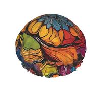 Flower Stained Glass Print Premium Double Layer Shower Cap For Women With Reusable Shower Cap For Hair - Waterproof Plastic Cap - Shower Caps For Long, Short And Curly Hairs