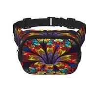 flower stained glass Print Versatile Square Double Layer Waist Bag Trendy for Men and Women daily use Bag, Black, One Size
