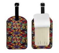 Flower Stained Glass Printed Leather Luggage Tag, Durable Baggage Identifier, Soft PU ID Label, for Business Travel