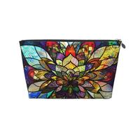 Flower Stained Glass Prints PVC Leather Travel Toiletry Bag with Silver Zippers, Waterproof Cosmetic Organiser for Makeup, Toiletries & Essentials