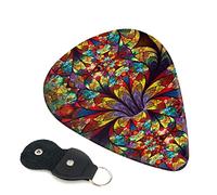 Flower Stained Glass Set Of 6 Guitar Plectrums For Acoustic Guitar, Electric Guitar, Bass, Ukulele - Thin, Medium And Thick.